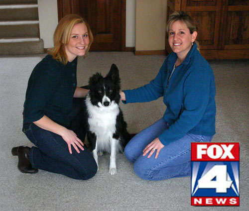 Joni with Tess Koppleman Fox 4 TV in a report about pet / dogs / dog whisperer / dog trainer / dog behaviorist in Kansas City